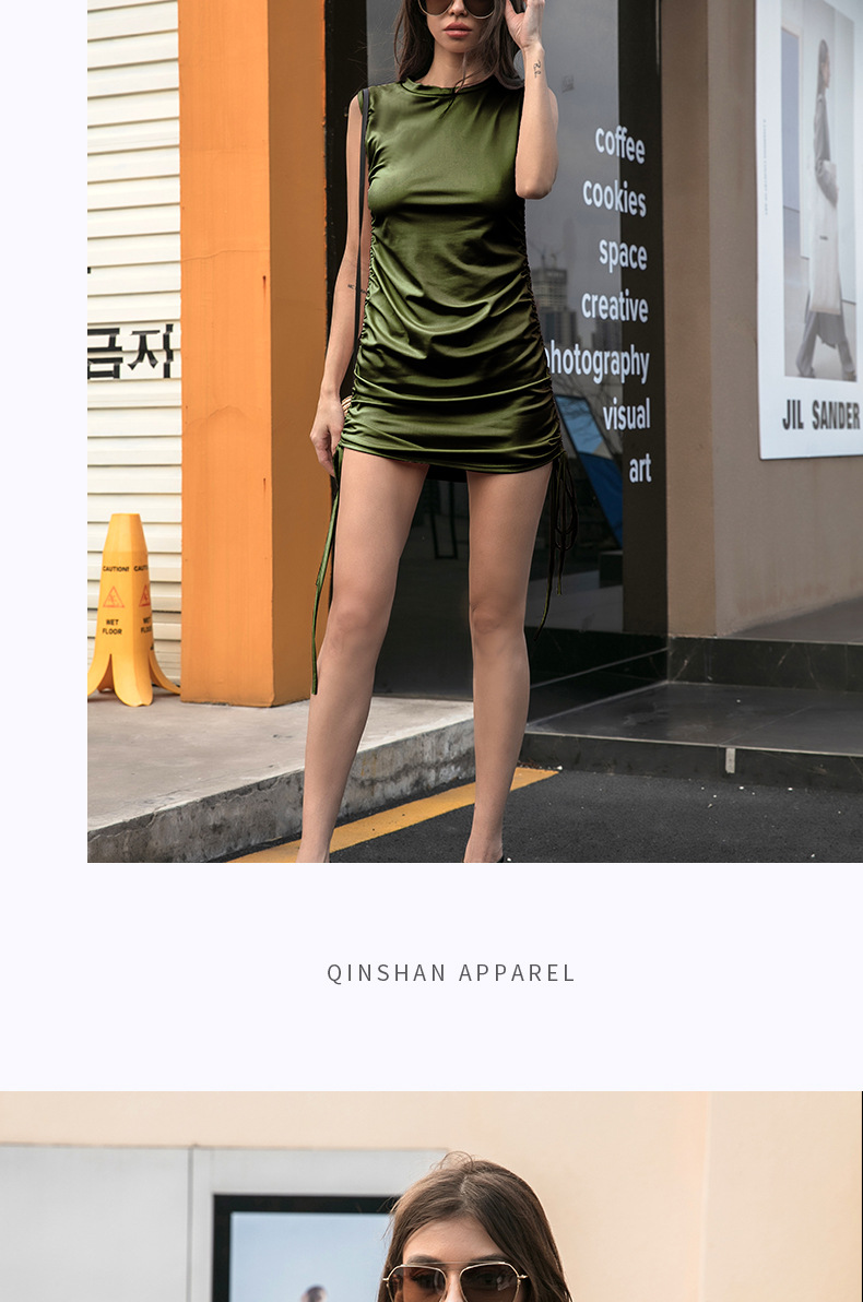 外贸欧美女装爆款紧身皮裙包臀性感辣妹抽绳欧美裙子连衣裙皮女秋详情21