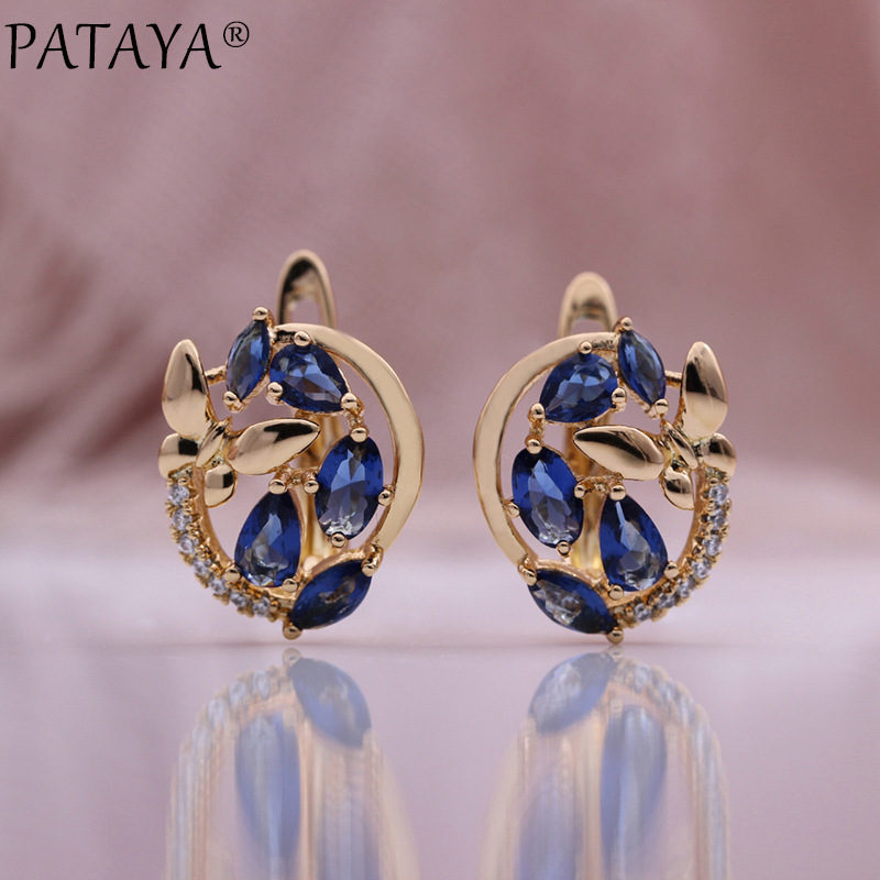 PATAYA585 rose gold electroplated earrings, cross-border direct supply, AliExpress multi-color zircon butterfly earrings pic 1