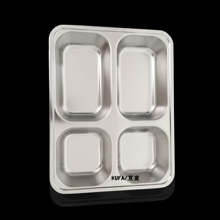 304 stainless steel fast food plate, square compartment lunch box with lid for the cafeteria, custom LOGO, thickened student plate pic 15