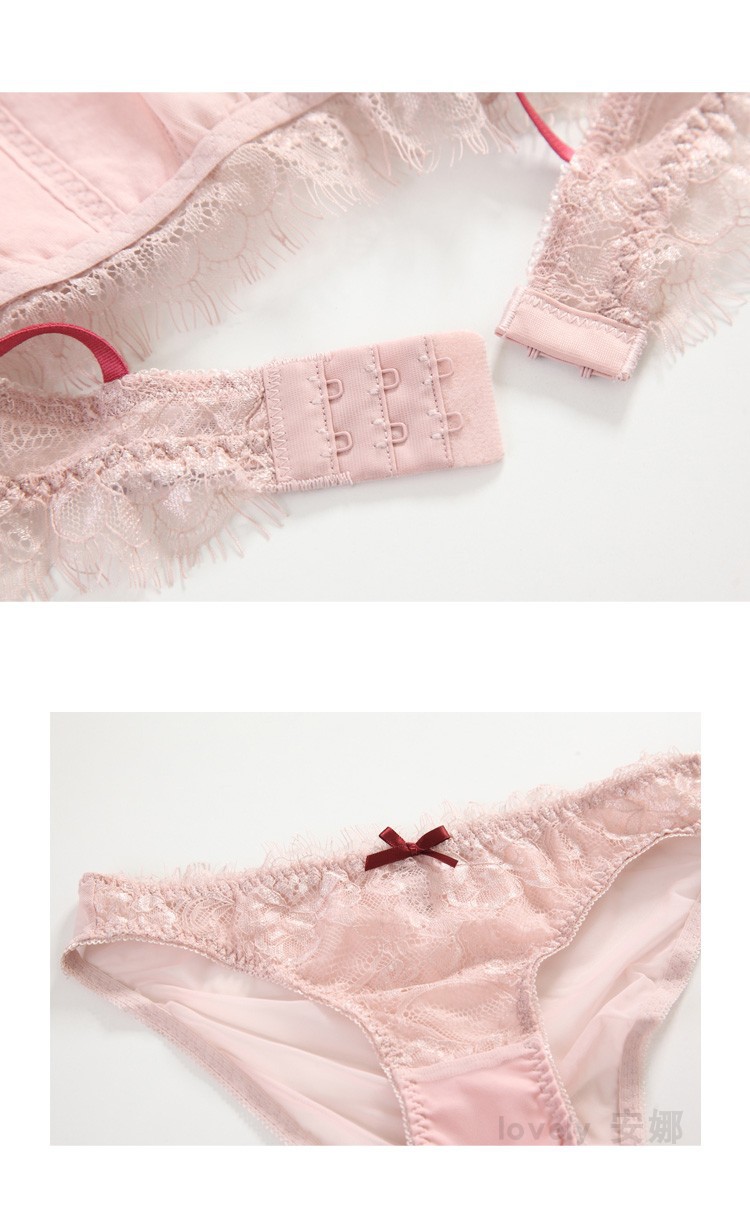 新款法式文胸薄款透气内衣套装学生小胸蕾丝睫毛花边三角杯文胸详情5