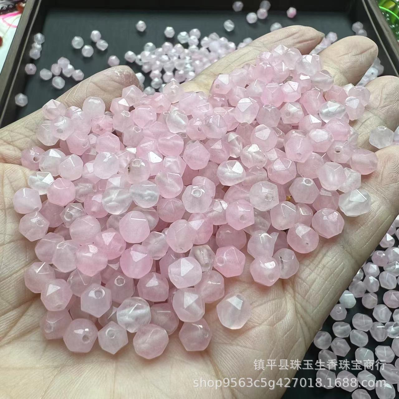 天然粉水晶散珠切面手链项链半成品 DIY材料粉晶手串珠饰品配饰手详情4