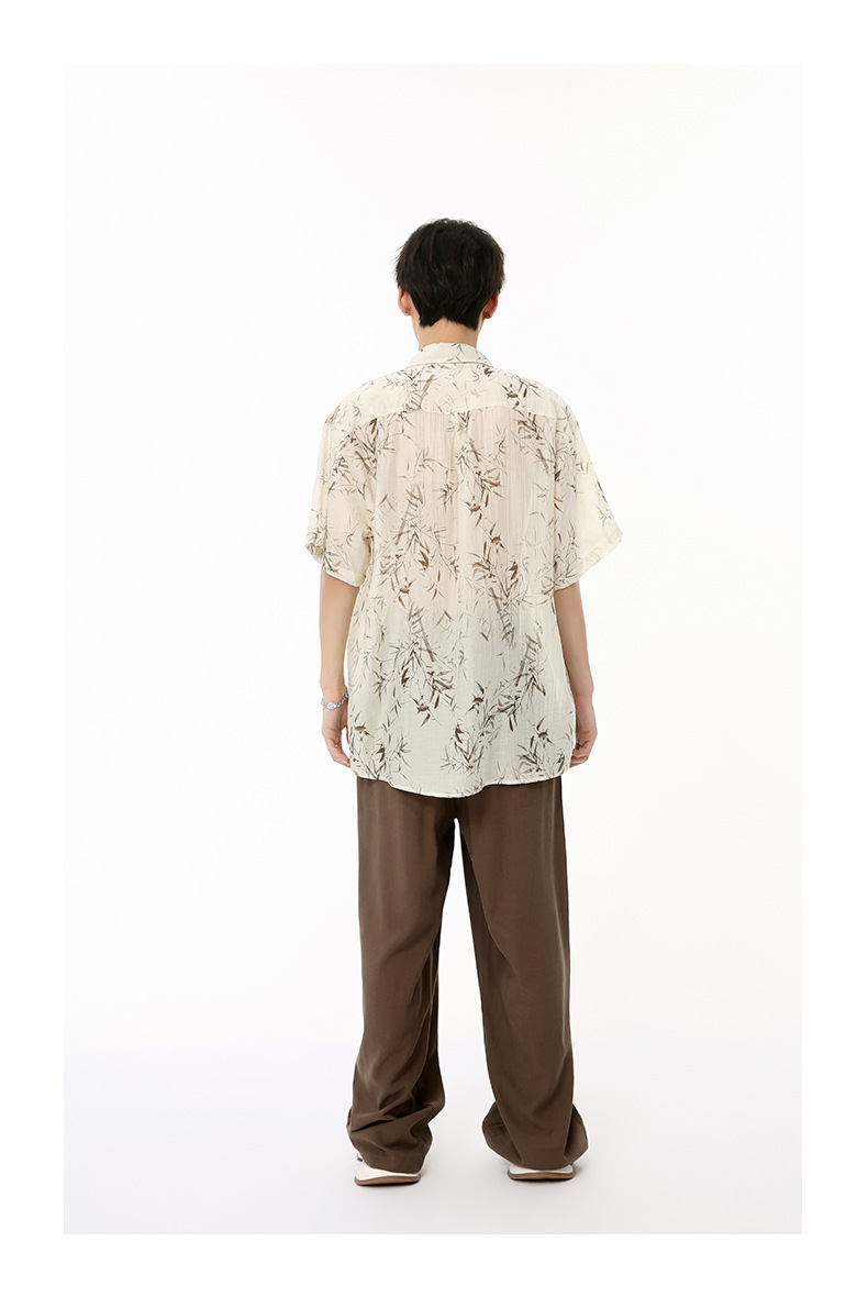 MTLCLOTHES男装|2024夏款新品 新中式国风薄款竹叶慵懒短袖衬衫潮详情13