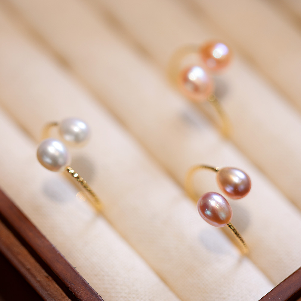 Light luxury and fashionable natural freshwater pearl open ring for women, simple and versatile, adjustable accessory wholesale pic 3