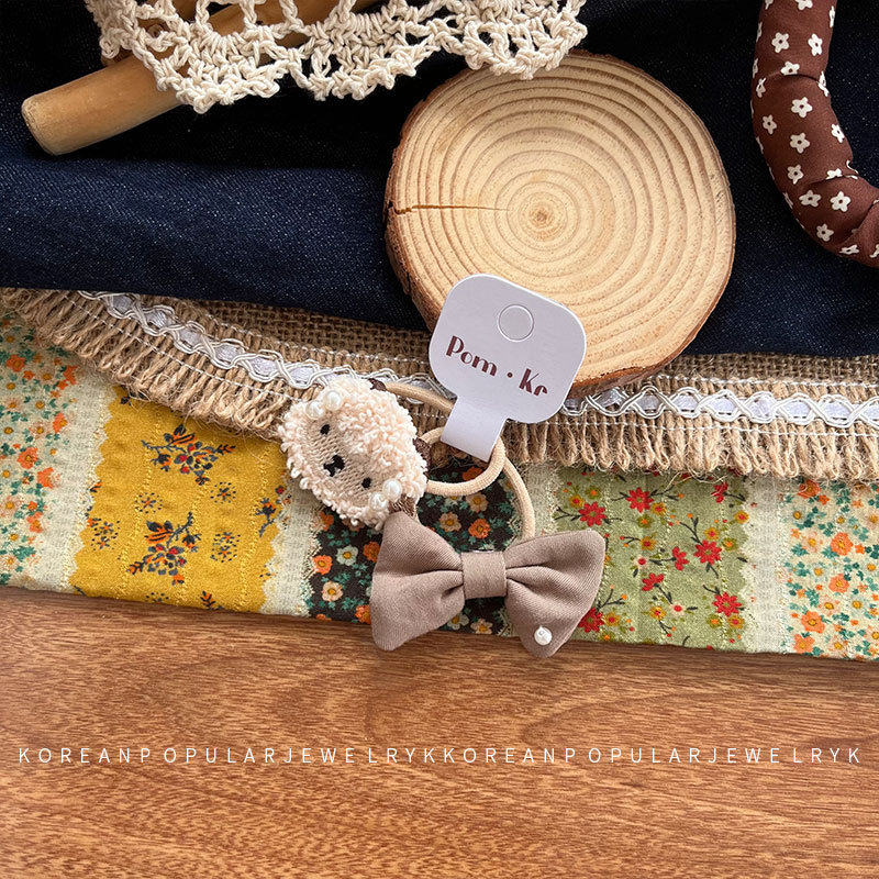 新款韩式宝宝布艺发夹卡通可爱兔兔发圈小羊珍珠初秋高弹力发圈详情13