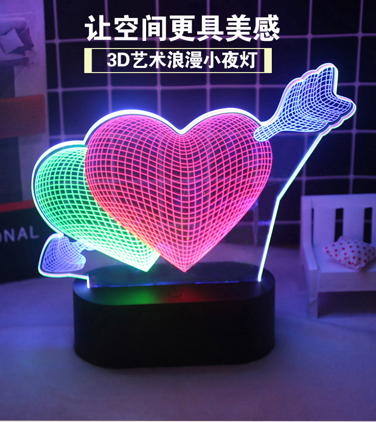 小夜灯3D台灯创意礼品感恩节装饰LED七彩USB床头灯跨镜代发详情20