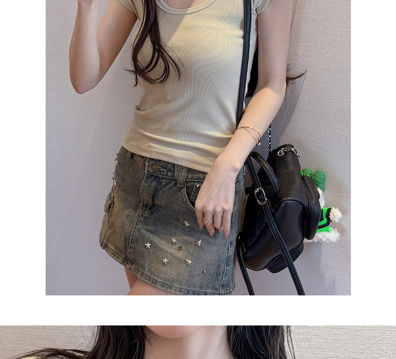 螺纹大圆领正肩短袖t恤女式夏季内搭显瘦高级感纯欲T恤上衣打底衫详情17