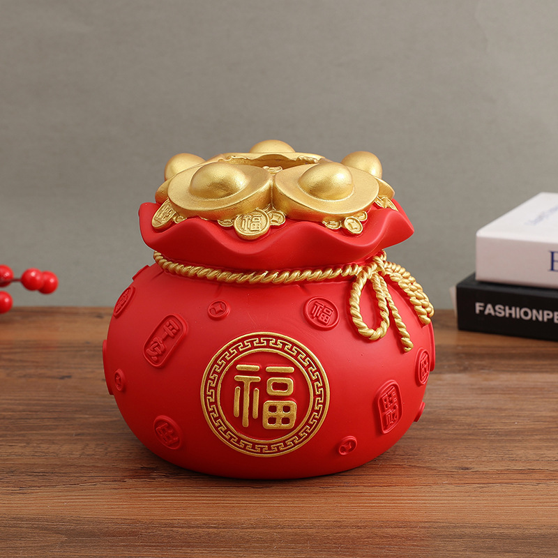 元宝钱袋客厅插花摆件新年喜庆存钱罐招财摆设麦穗红果干花花瓶详情3
