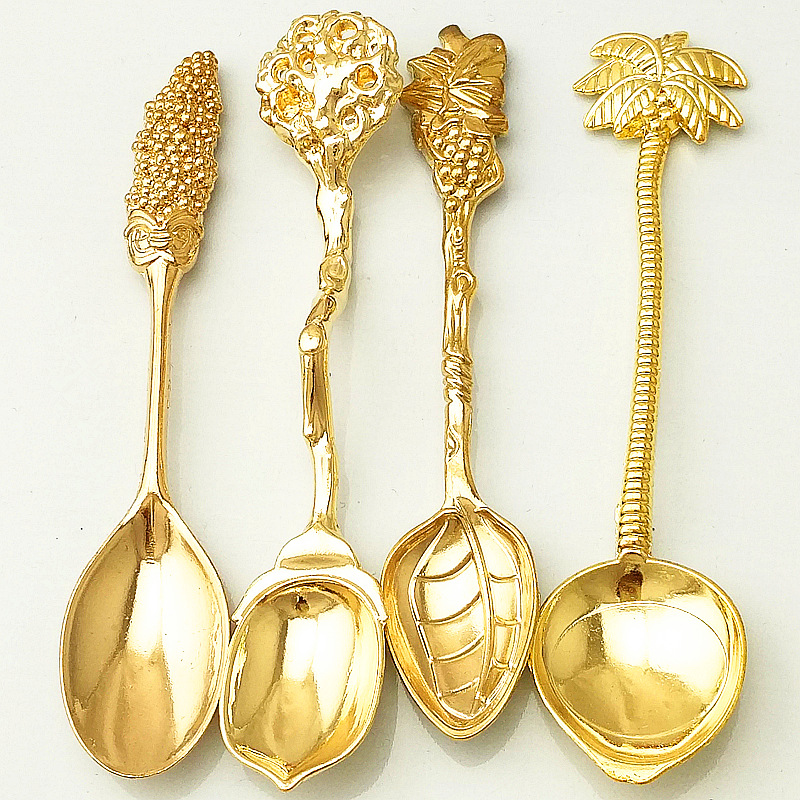 Dessert spoons, spoons, creative tableware wholesale gifts, 4 sets of fruit, mulberry and grape spoons, retro coffee spoons, ice cream spoons, ice cream spoons, gold-plated and copper-plated spoons, tableware, kitchenware pic 14