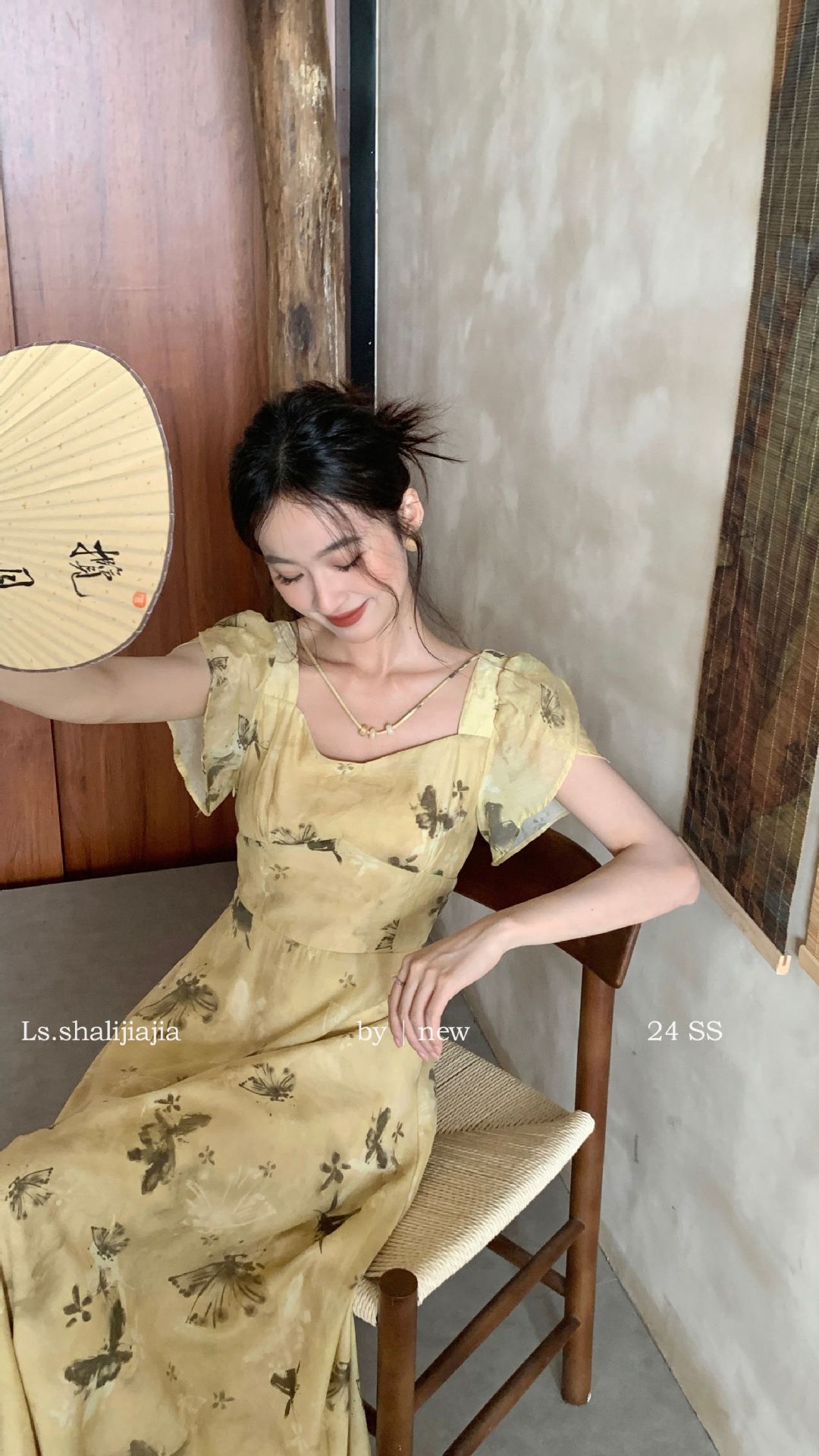 LS广州十三行春夏2024新品女装碎花度假优雅修身方领连衣裙51250#详情8