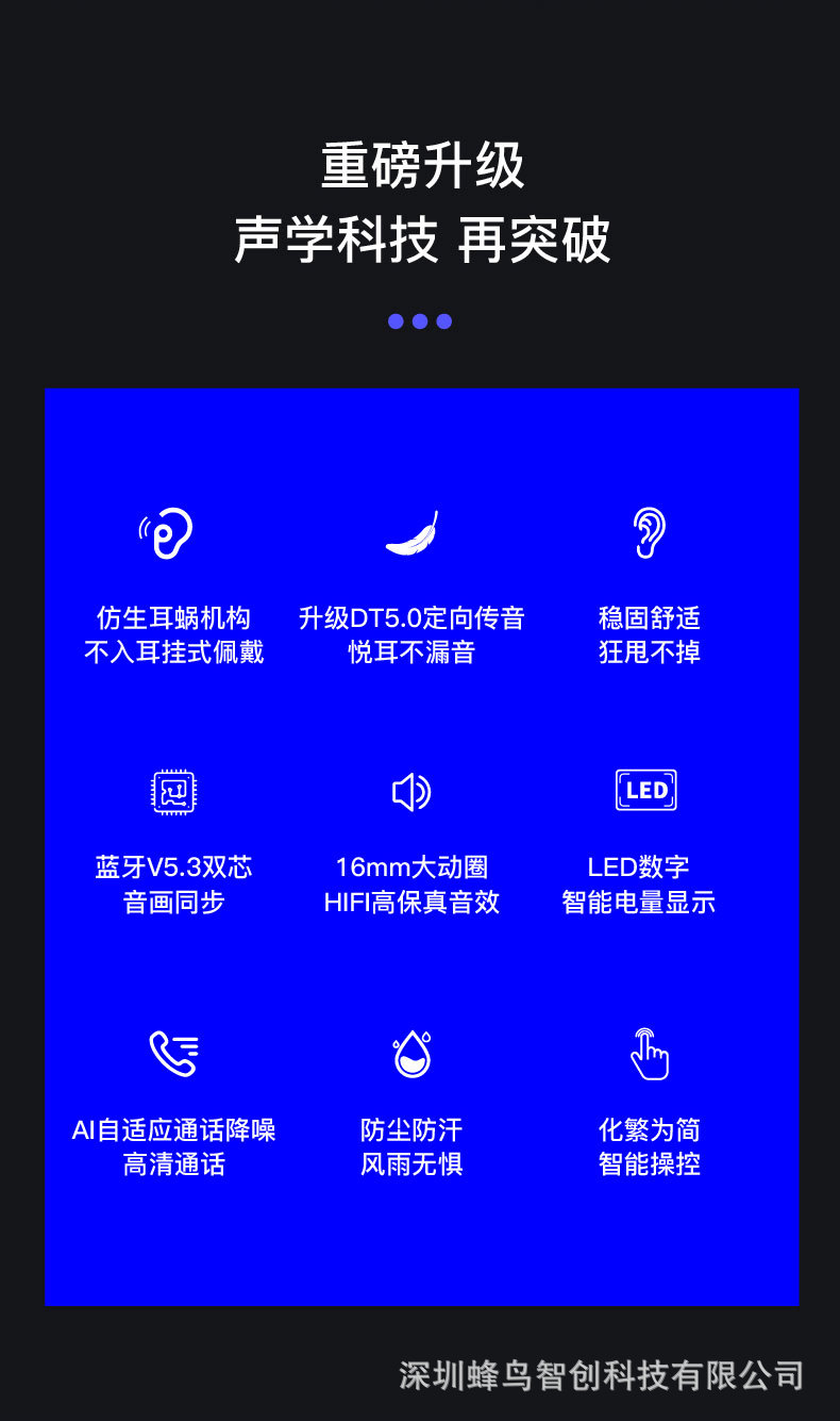 新款降噪无线蓝牙耳机大电量超长续航数显5.3不入耳车载运动耳机详情11