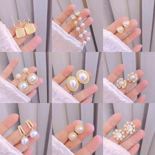 925银针珍珠复古耳钉新款水钻耳环冷淡风潮流流苏批发气质耳饰1详情5