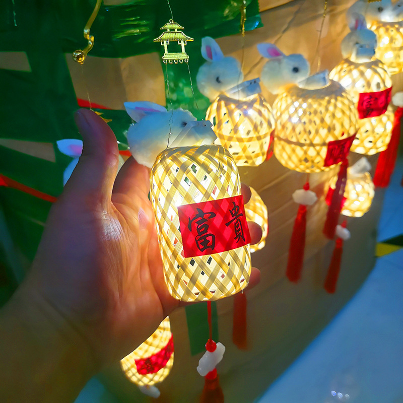 竹编兔子小灯笼中秋节儿童手提发光迷你灯笼DIY材料包手工制作灯详情12