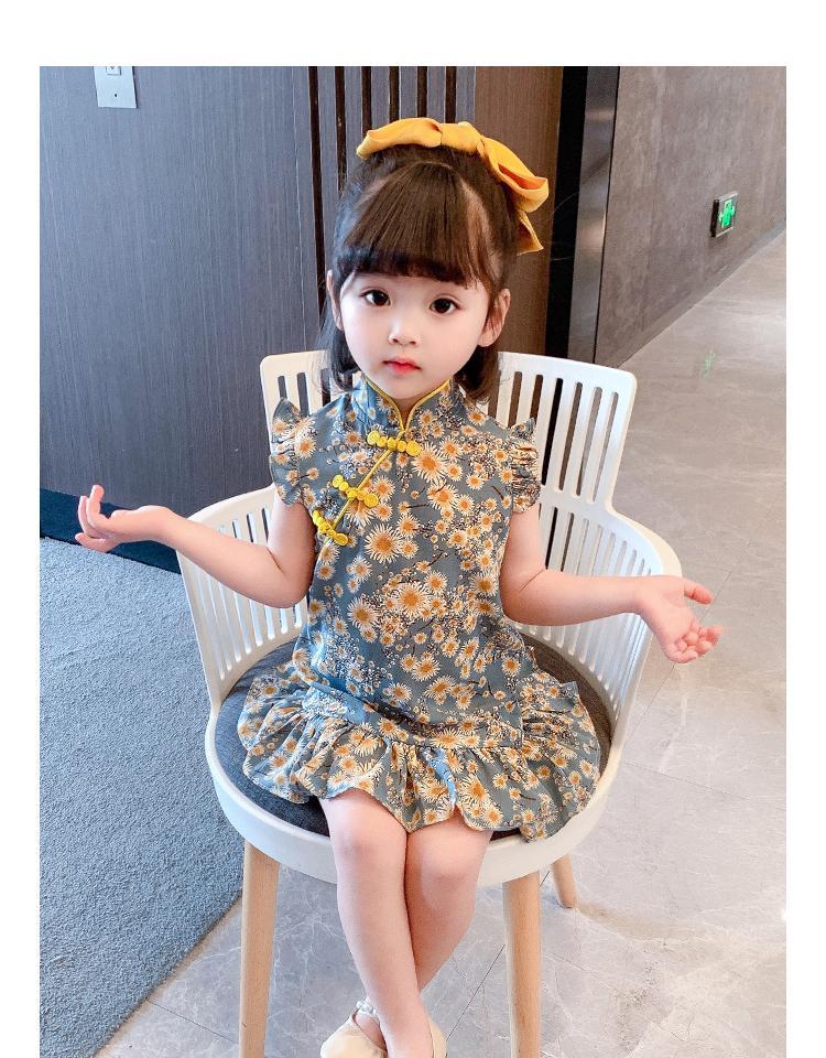 女宝宝改良旗袍连衣裙夏装儿童中国风短袖公主裙小童碎花裙子详情4
