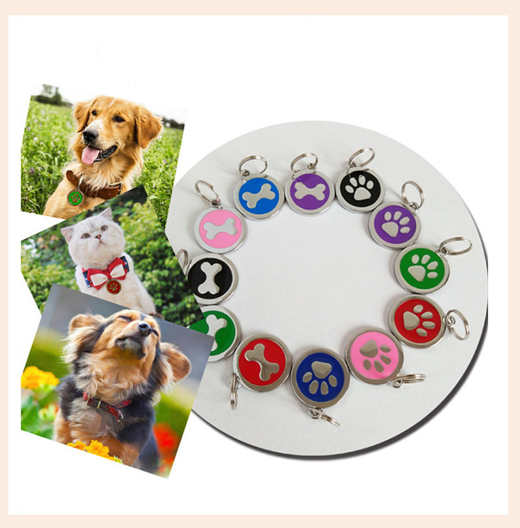 Nueva llegada pet dog footprint colgante dog tag pet tag hueso patrón colgante anti-pérdida id grabable pic 11