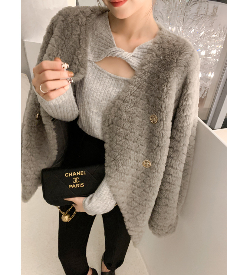 冬季新年羊羔毛皮草短款女网红羊剪绒布加迪全羊毛年轻短外套详情37