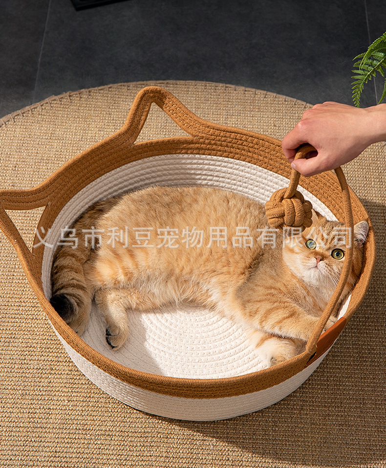 拼色编织猫窝粗麻藤编猫窝四季通用猫床编织猫咪玩具宠物用品详情17