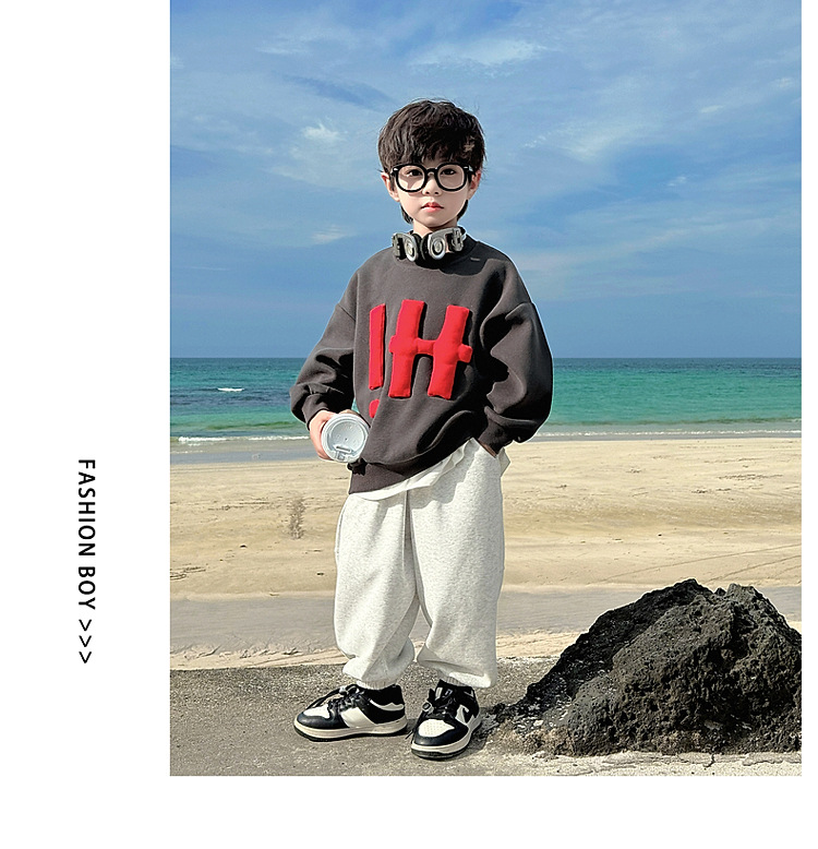 童话记忆2024秋季新款童装儿童韩版纯色卫衣贴布绣男童字母上衣潮详情12