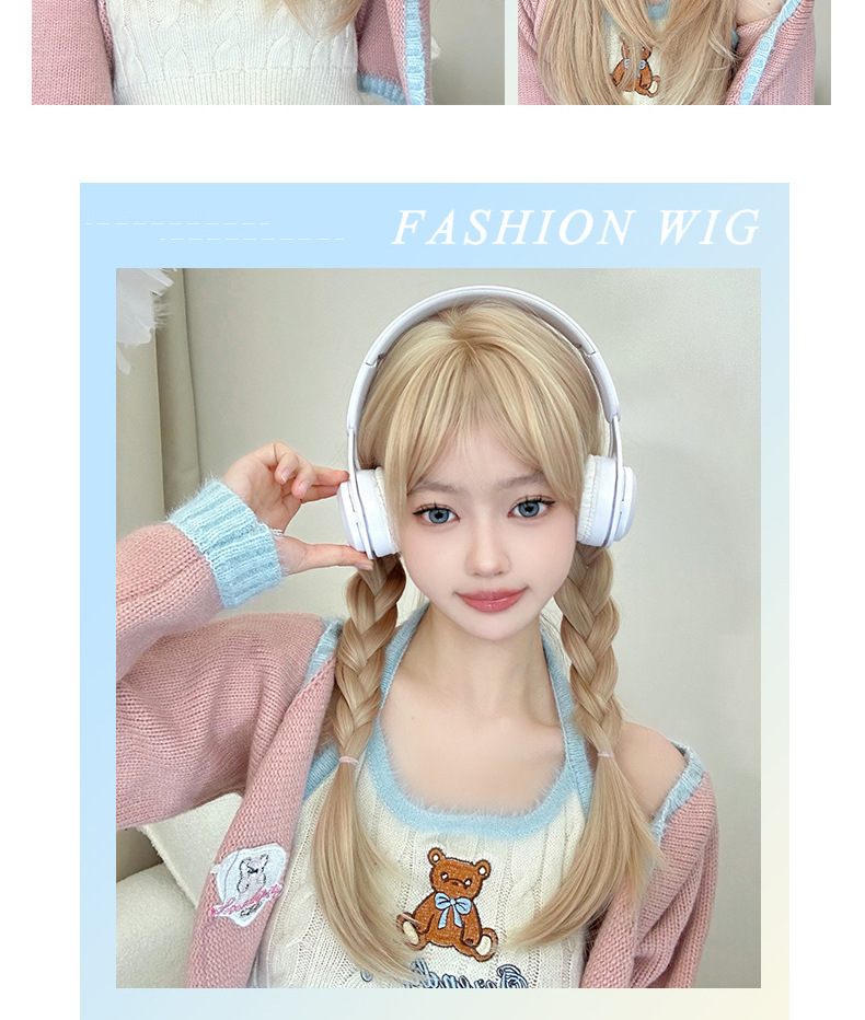 This is the same sweet and cute white gold natural long straight hair bangs JK full head set as the long-haired female Internet celebrity Lisa pic 9