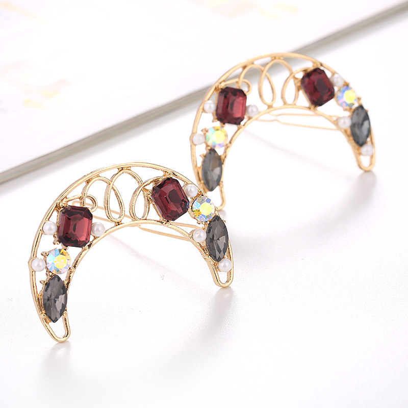 New Korean-style moon crystal hair clip with floral and diamond-encrusted all-purpose frog fringe hair clip supply pic 4