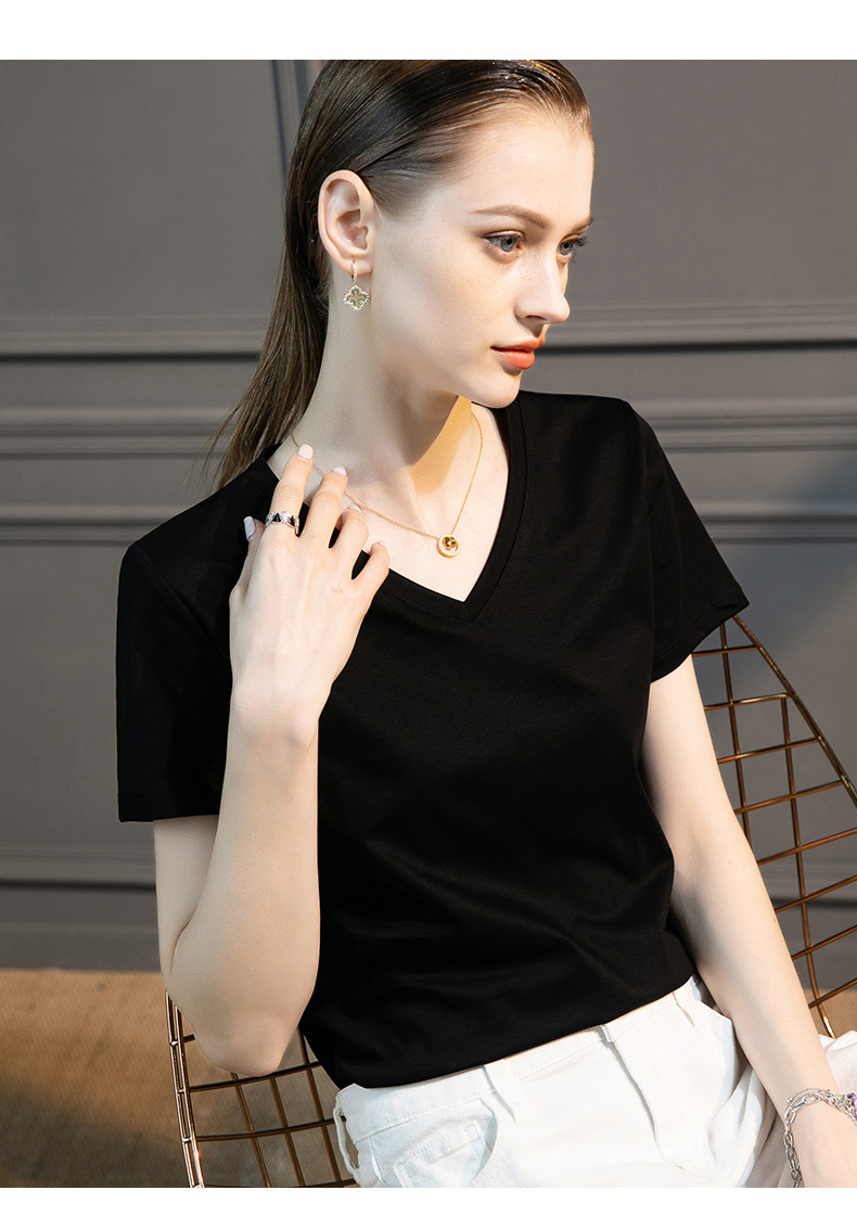 High-count 80-count double-sided mercerized cotton short-sleeved white T-shirt for women in summer, loose round-neck V-neck, versatile T-shirt, 1688 pic 38