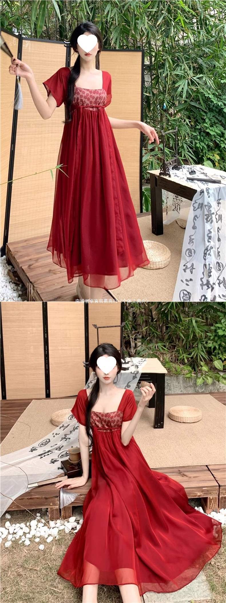 国潮大码新中式改良汉服连衣裙女夏季胖mm复古国风宽松遮肚显瘦长裙子详情2