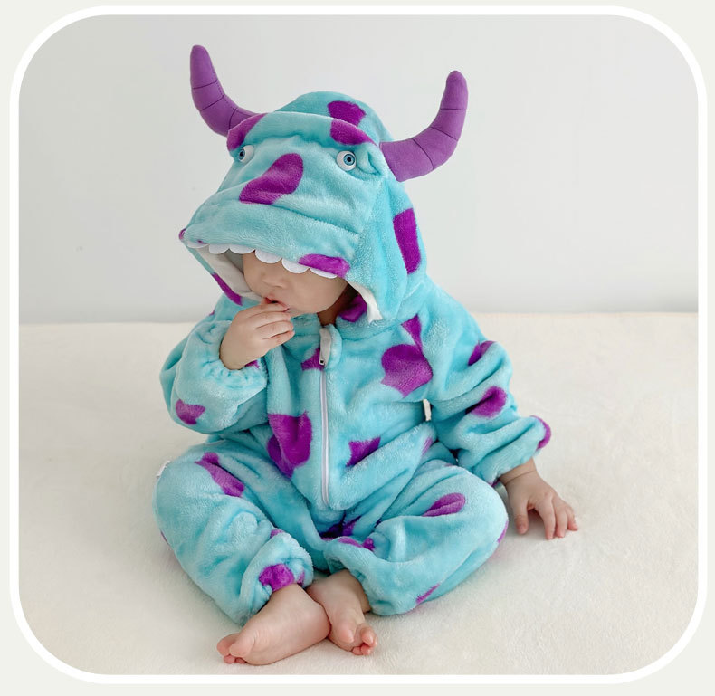 跨境新生婴儿衣服春秋宝宝连体衣法兰绒保暖可爱超萌居家连体睡衣详情7