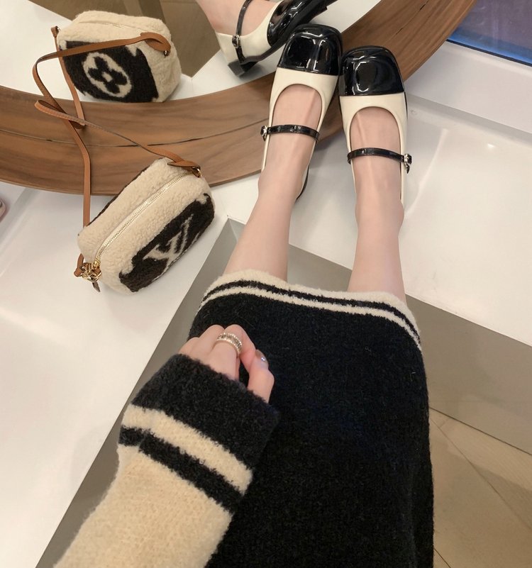 拼色玛丽珍单鞋女鞋子2023年新款春季法式浅口软平底英伦风小皮鞋详情3