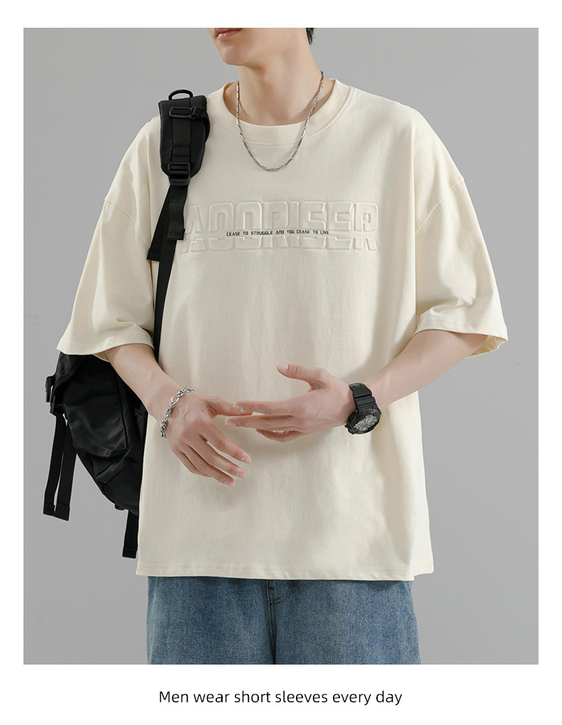 【 Pure Cotton 】 Steel stamp letter short-sleeved T-shirt for men, round neck, loose, casual and versatile, trendy 2024 Summer new short T-shirt pic 20