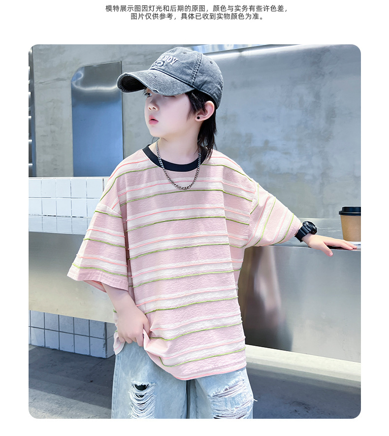 男童夏装条纹短袖T恤2025新款宽松儿童衣服中大童宽松半袖上衣潮详情16