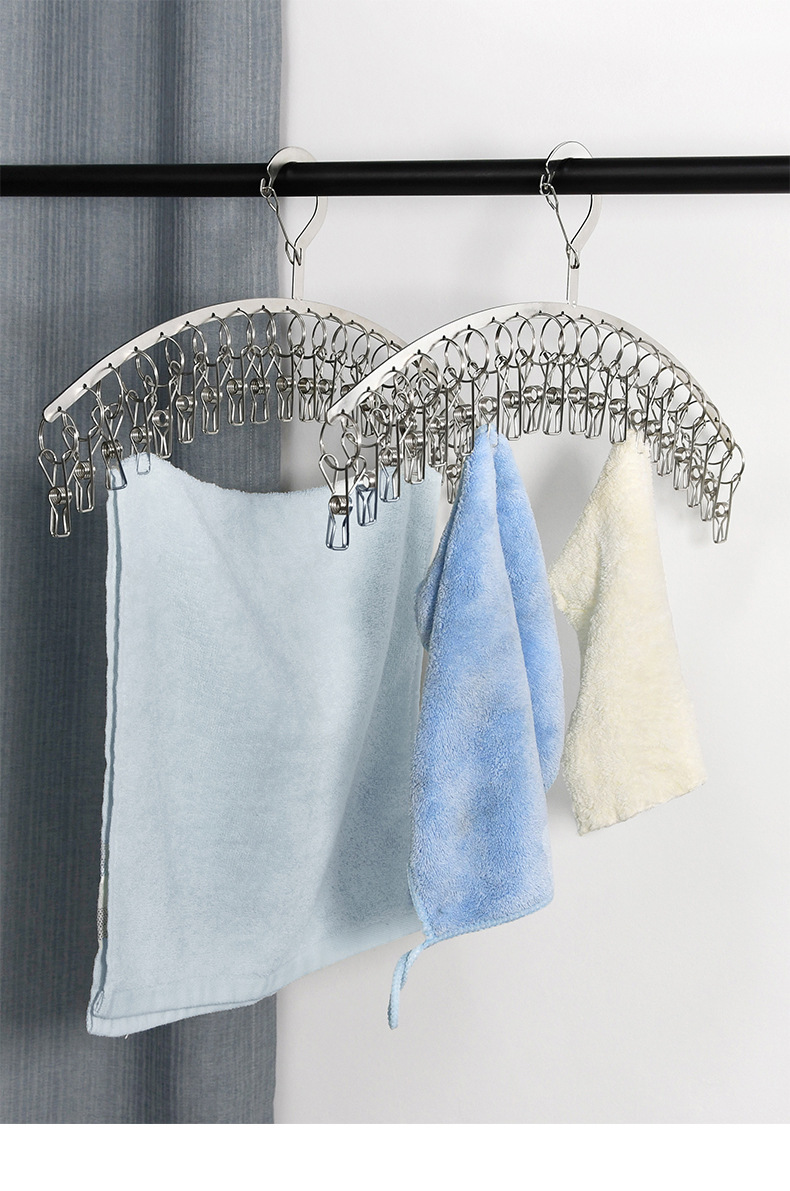 New stainless steel sock rack, arc-shaped thickened flat strip clothes hanger, 20 clip rack, drying rack, clip, windbreaker rack, hanging clothes hanger pic 14