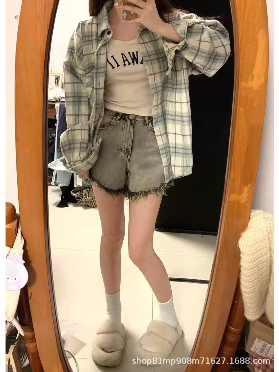 La Chapelle light blue checkered long-sleeved shirt for women's Spring and Autumn 2025 new style college style loose casual jacket top pic 10