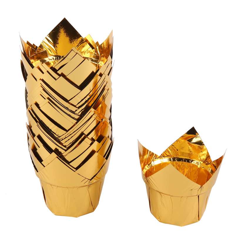 金色郁金香纸杯蛋糕托马芬杯火焰杯烤箱耐高温麦芬淋膜纸托详情3