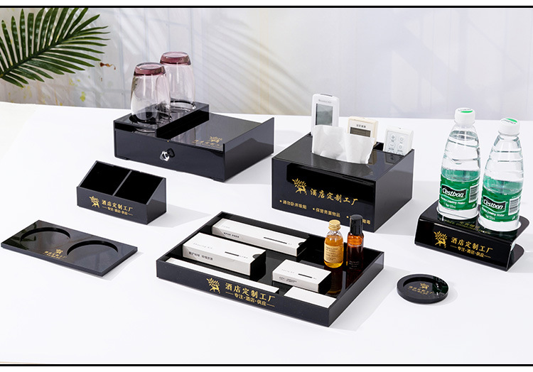 酒店牙具盒亚克力宾馆洗漱用品盒客房耗品纸巾盒托盘遥控盒收纳盒详情66