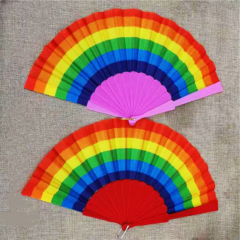 Factory direct supply of new rainbow fans, flat fabric fans, and colorful folding fans, available in one-yuan and two-yuan supplies pic 8