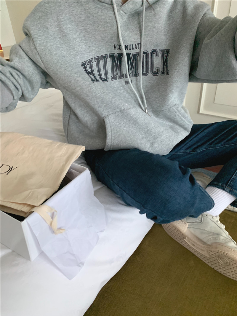 Letter-printed pullover with fleece hooded sweatshirt for women 2023 autumn/Winter new style Korean loose and versatile long-sleeved top pic 73