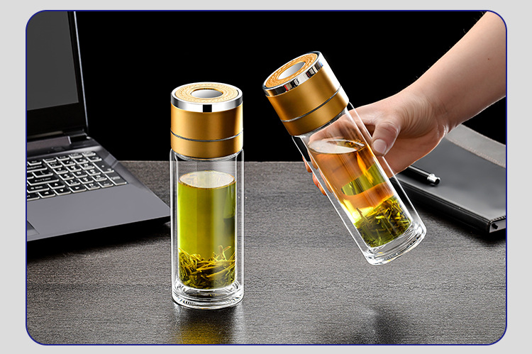 车载速开杯一键开盖双层玻璃水杯茶水分离泡茶杯子商务办公室水杯详情17