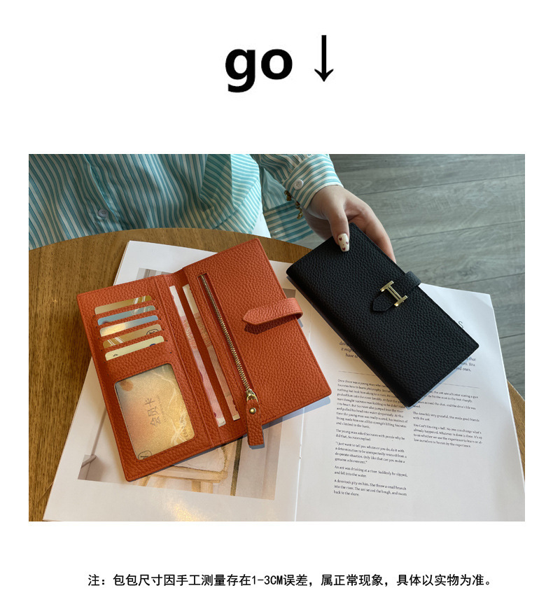 长款真皮女士钱包2024新款纯色大容量多功能折叠高档牛皮手机钱夹详情2