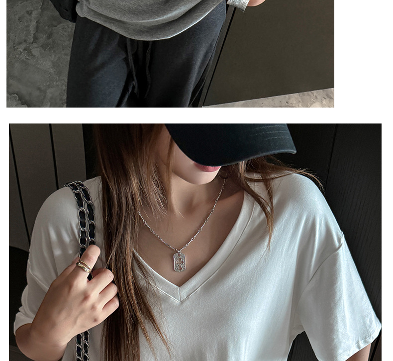 夏季韩系大版落肩袖V领短袖t恤女式基础款外穿高级感慵懒风上衣潮详情17