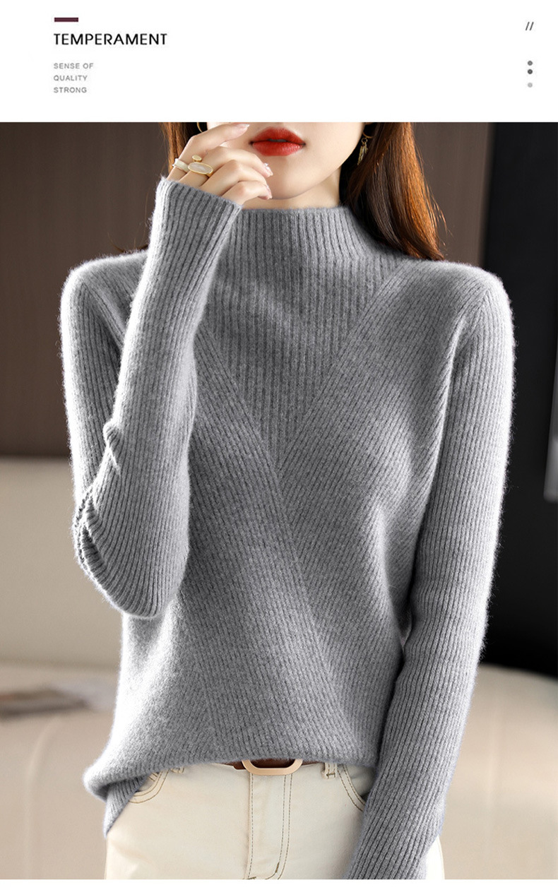 Autumn and winter stand-up collar wool core-spun yarn sweater for women, semi-high collar solid color slim fit, paired with a base layer for women 2022 new style pic 36