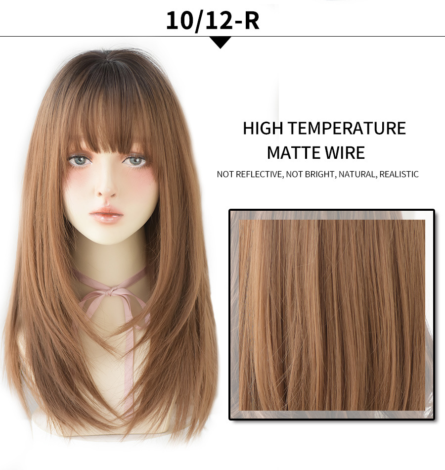 Natural long straight hair, air bangs wig, fluffy and popular online hair wig, 26-inch synthetic wig pic 2