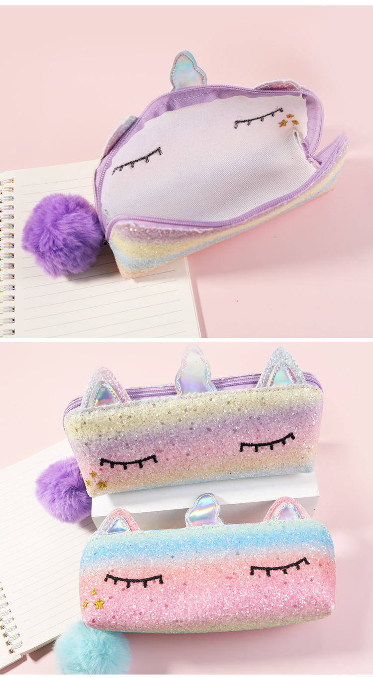 Self-owned brand Morning Light primary school cartoon unicorn gradient pencil case, large-capacity storage, cute stationery box, silicone pencil case, simple and niche style pic 17