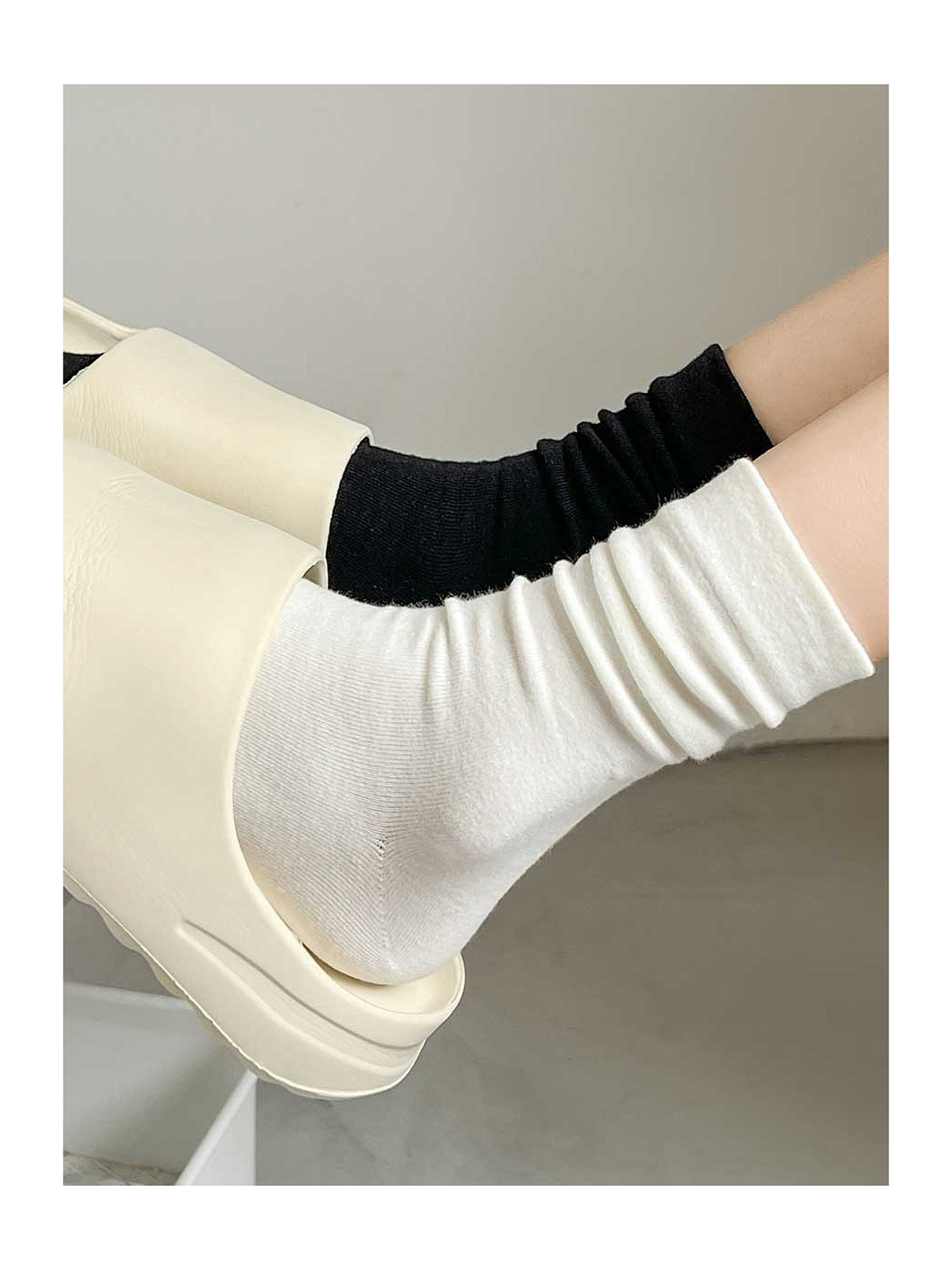 白色堆堆袜子女中筒袜纯棉ins潮月子袜 老年松口袜日系无骨长筒袜详情10