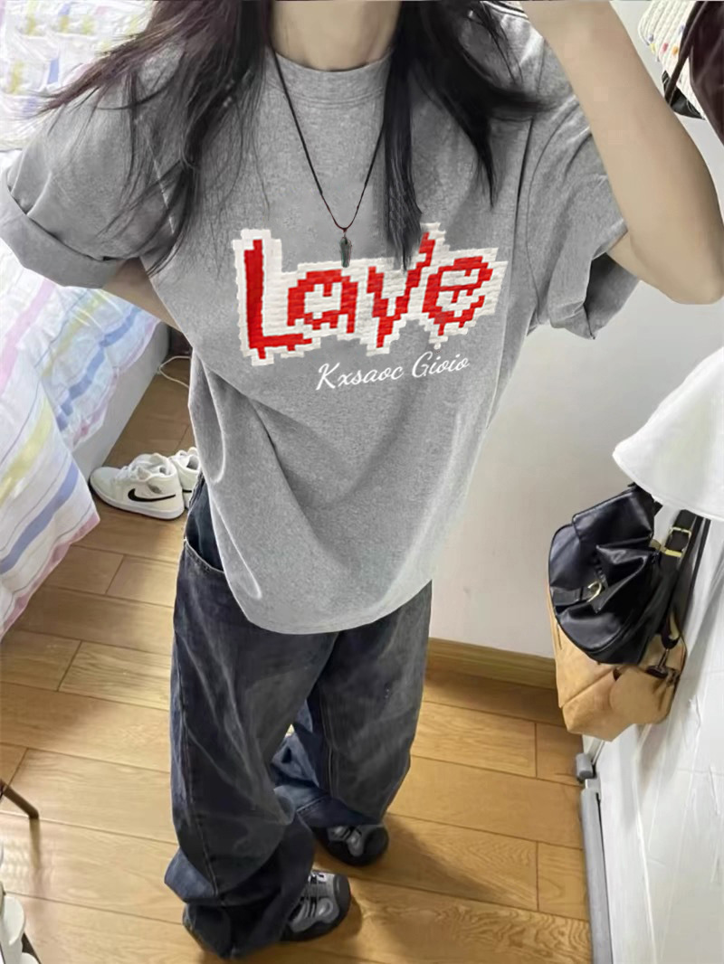 夏季纯棉短袖t恤女2025新款爆款美式设计感小众宽松显瘦半袖上衣详情13