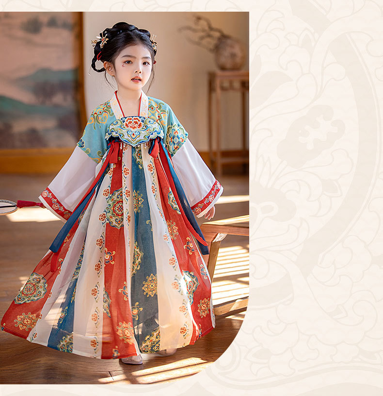 国潮汉服女童夏季新款原创唐装刺绣襦裙女孩幼儿园演出超仙连衣裙批发详情17