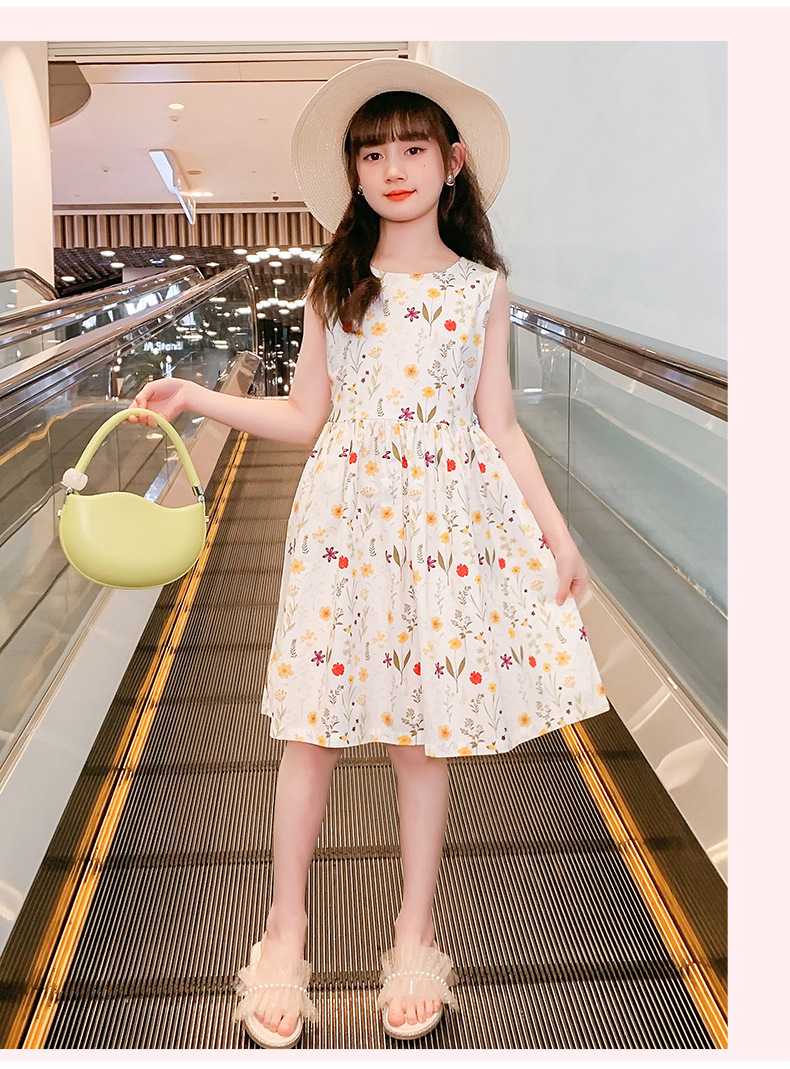 女童夏季全棉连衣裙碎花纯棉公主长裙腰带收腰田园风暑假旅游度假详情15