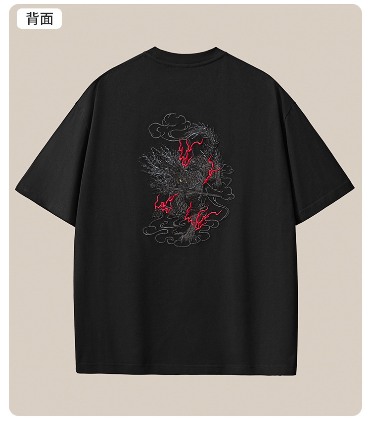 国潮夏季新款260克重磅纯棉短袖t恤男中国风刺绣宽松大码男装详情38