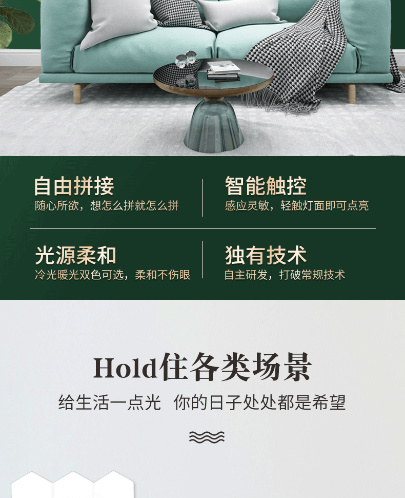 新款蜂窝六角边形拼接灯触摸壁式床头led小夜灯氛围装饰暖光灯详情3