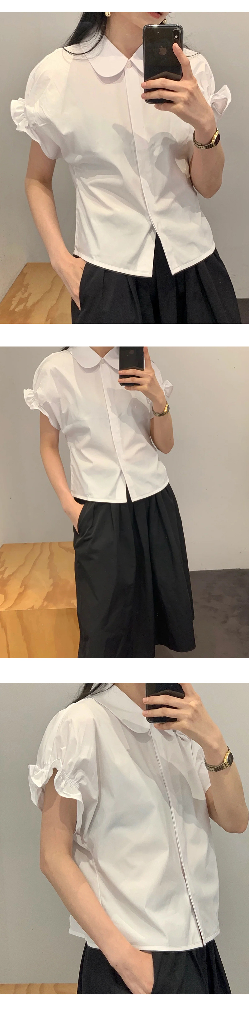 co*s2022 Summer New Collection: Two-color doll collar, pleated, casual short-sleeved shirt for women in solid color pic 8
