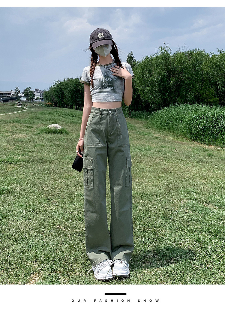 美式直筒工装裤女2024年春季新款高腰宽松显瘦窄版阔腿休闲裤详情27