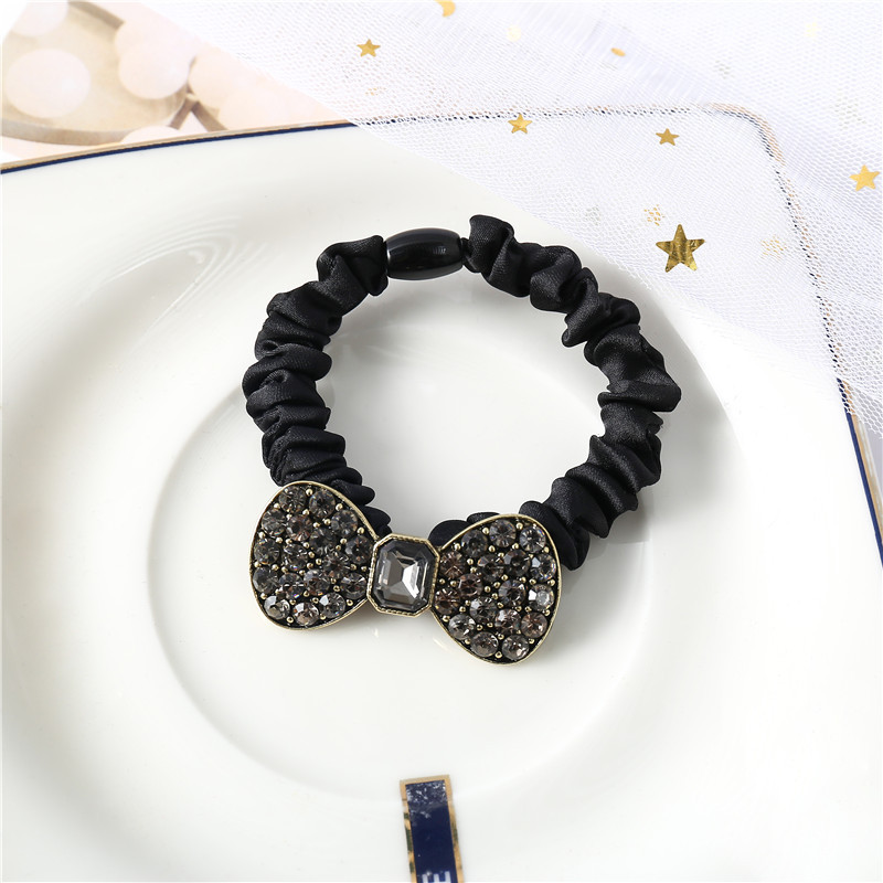New diamond-encrusted bow small intestine loop hair tie, fashionable hair tie, rubber band feminine charm headwear, rubber band headband for ladies pic 5